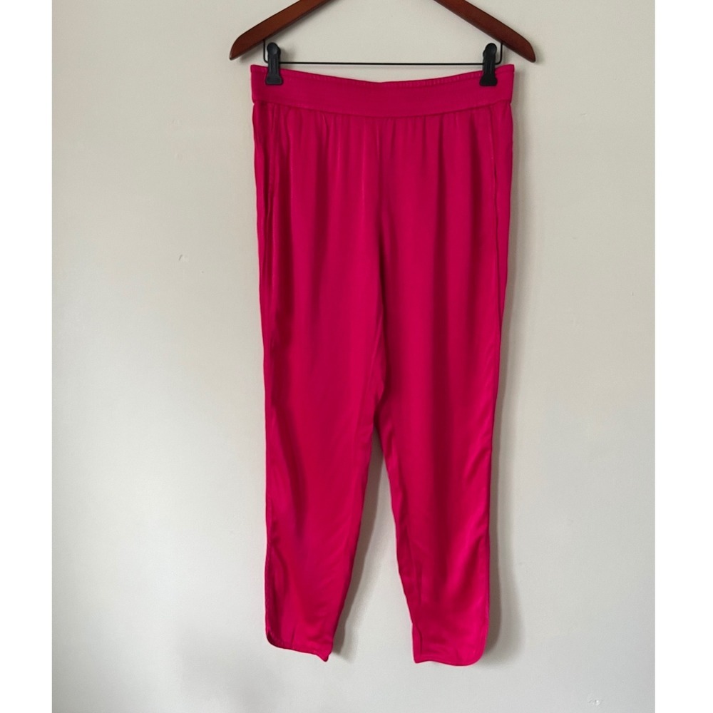Zara Fuchsia Pink Satin Finish Jogger Pants Elastic Waist Tapered Leg Womens M